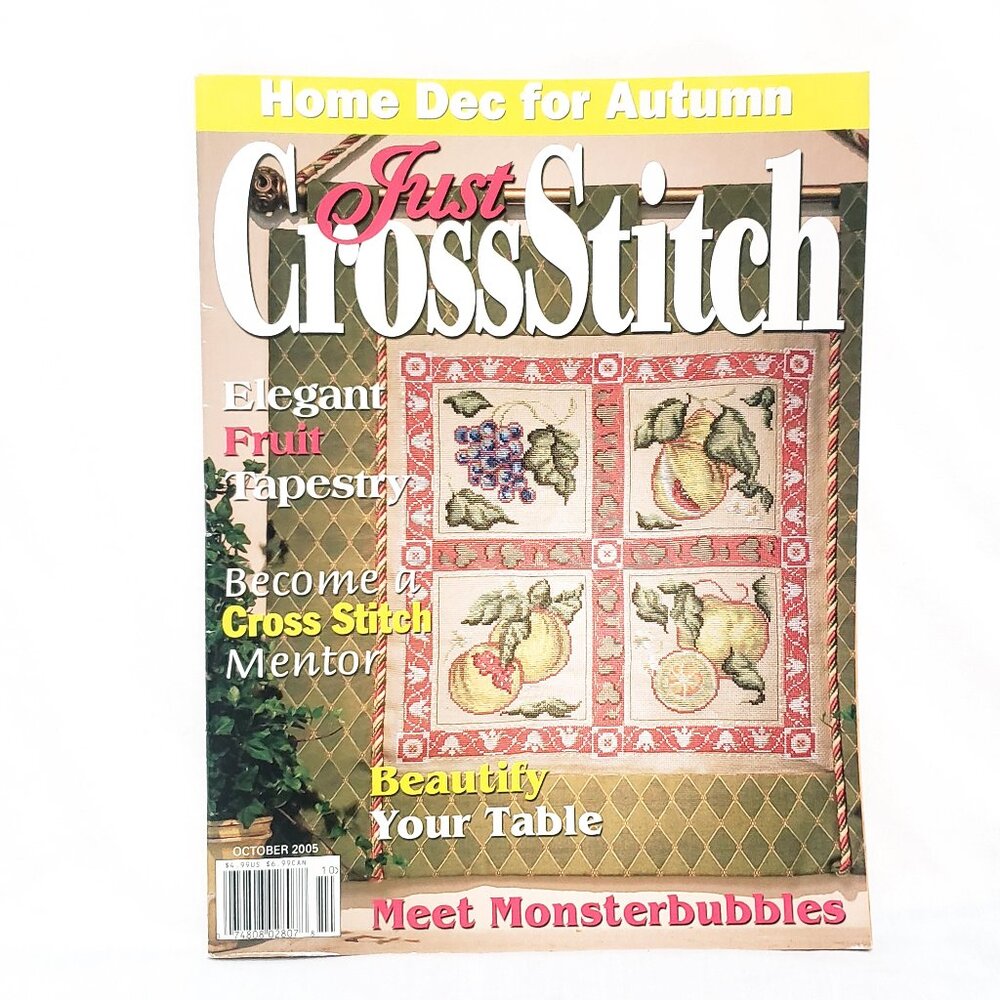 Just Cross Stitch Magazine Patterns Oct 2005 Fruit Tapestry Autumn Décor Table